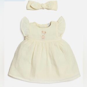Disney Store Minnie Mouse Dress Bloomers Headband Set Cream 12-18 months NEW